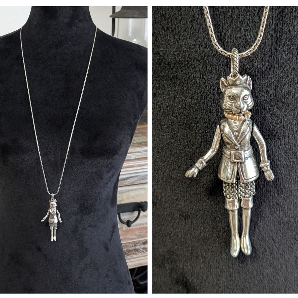 Brighton Cat Princess Articulated Long Pendant Necklace, Vintage, Rare